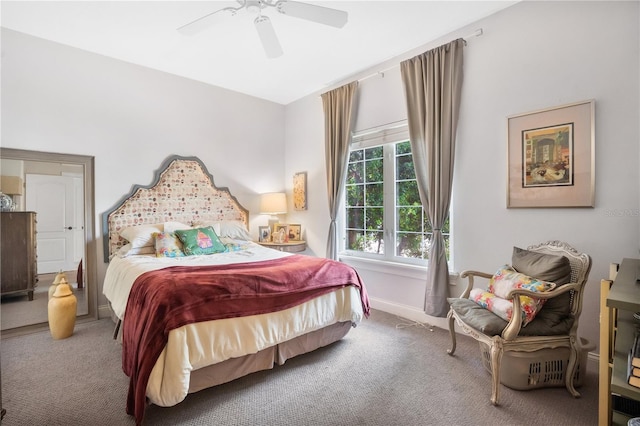 bedroom featuring ceiling fan and carpet flooring