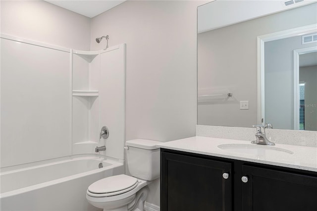 full bathroom featuring vanity, toilet, and shower / bathtub combination