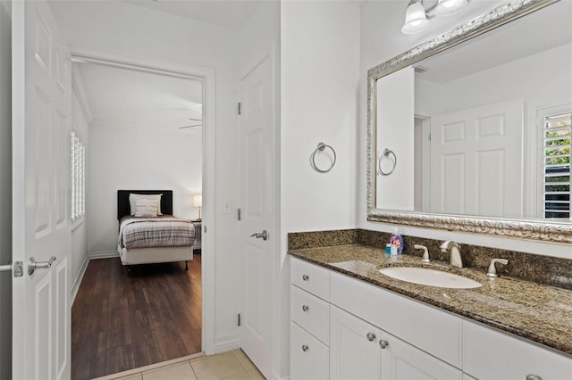 bathroom with hardwood / wood-style floors and vanity