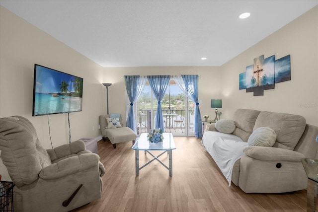 living room with light hardwood / wood-style flooring