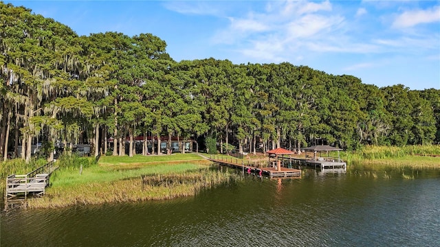 view of dock featuring a water view