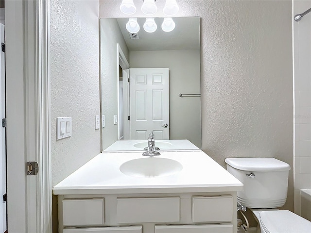 full bathroom with shower / bathtub combination, toilet, and vanity