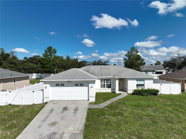 ranch-style house with a front lawn and a garage