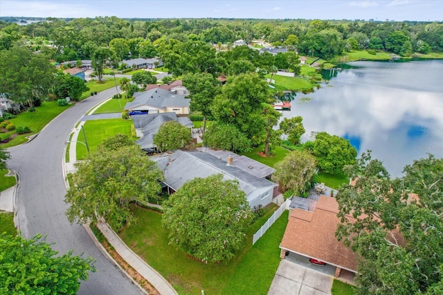 bird's eye view featuring a residential view and a water view