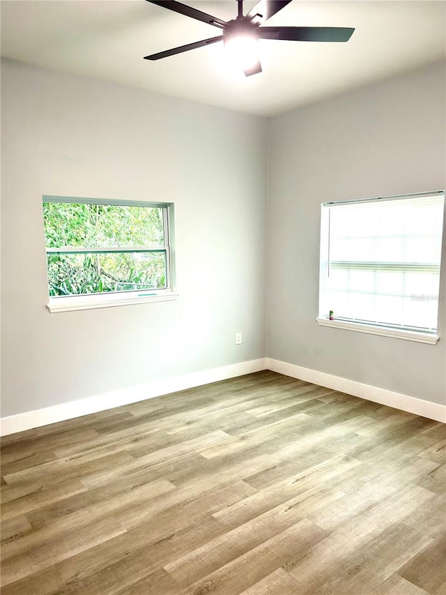 spare room featuring light wood-type flooring and ceiling fan