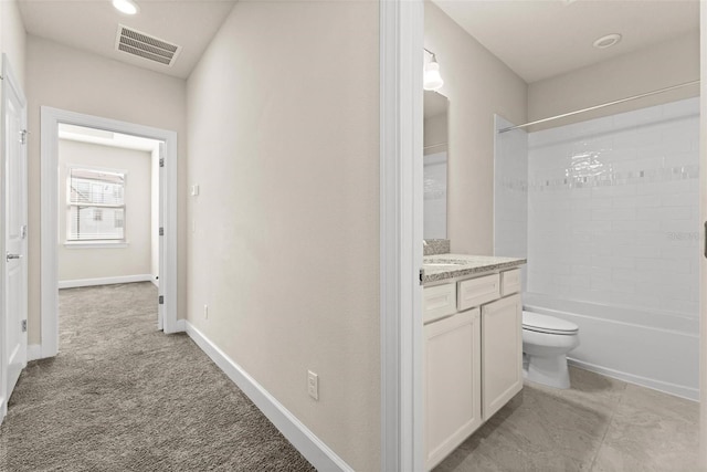 full bathroom featuring vanity, toilet, and shower / bath combination