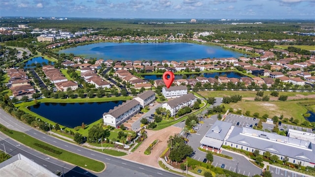 aerial view featuring a water view