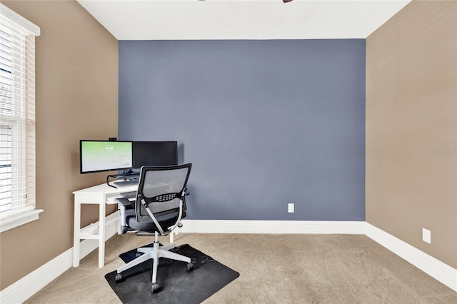 view of carpeted home office