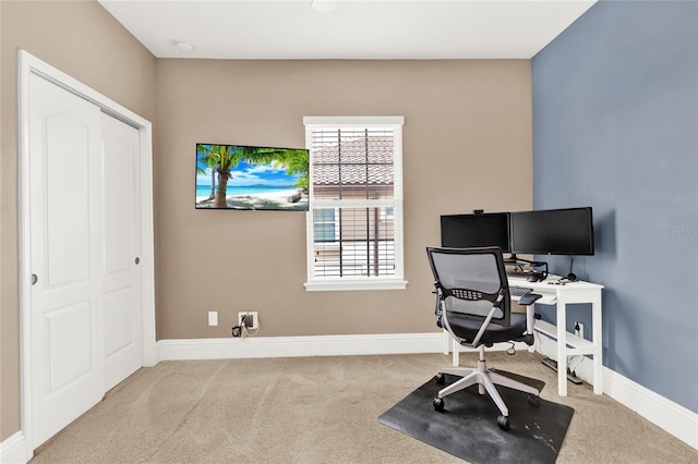 view of carpeted office space