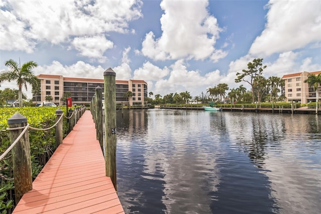 dock area featuring a water view