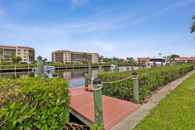 dock area with a water view