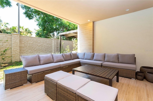 exterior space featuring an outdoor living space