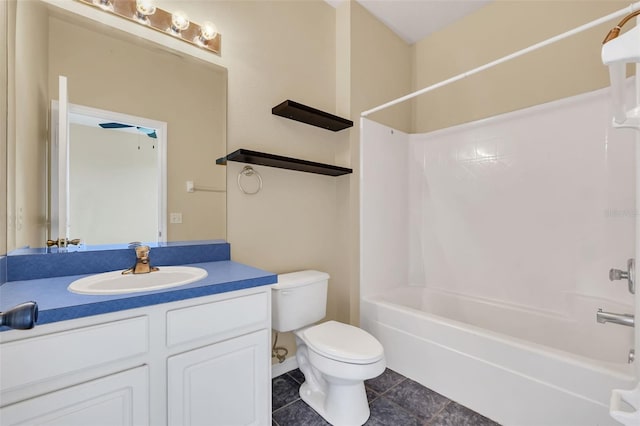 full bathroom with tile patterned flooring, tub / shower combination, vanity, and toilet