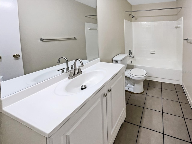 bathroom with vanity, shower / bath combination, tile patterned flooring, and toilet