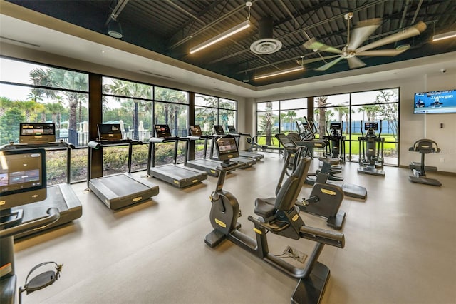 gym with ceiling fan