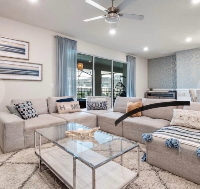 living room with ceiling fan