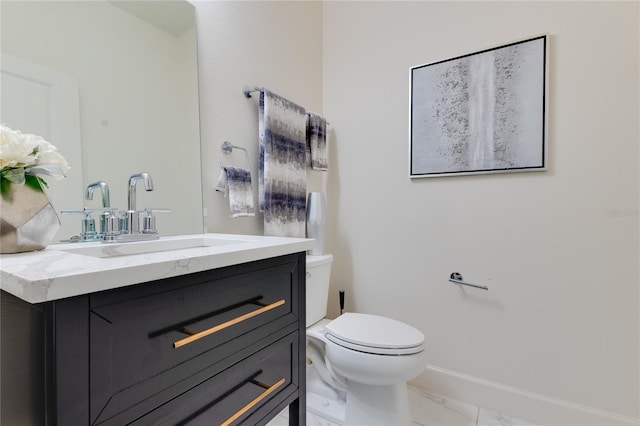 14007 Creek Harbor Dr, Orlando, FL 32824 - half bath with baseboards, toilet, marble finish floor, and vanity