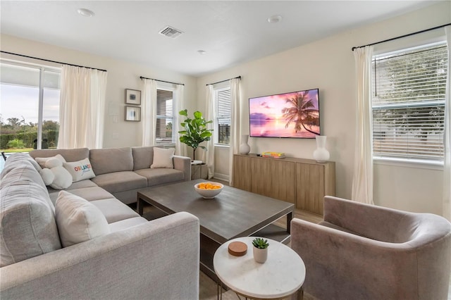 living room featuring plenty of natural light