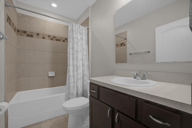 8064 Olive Brook Dr, Wesley Chapel, FL 33545 - bathroom featuring vanity, toilet, shower / tub combo, and tile patterned flooring