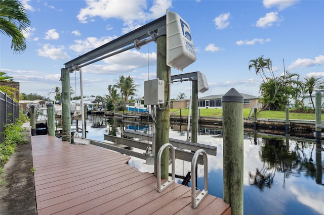 view of dock with a water view