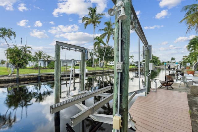 dock area with a water view