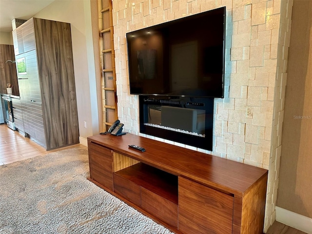 room details with hardwood / wood-style floors and a fireplace