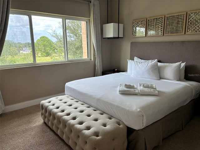 carpeted bedroom featuring multiple windows