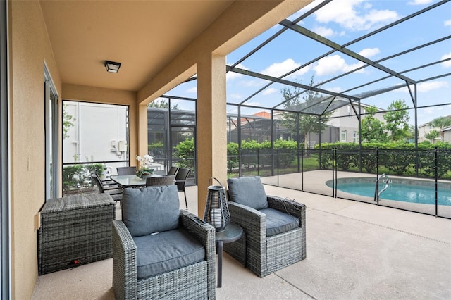 view of patio with a fenced in pool and a lanai