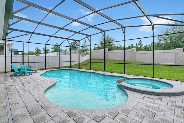 10472 Petrillo Way, Winter Garden, FL 34787 - view of pool featuring a pool with connected hot tub, a lanai, a yard, a fenced backyard, and a patio area