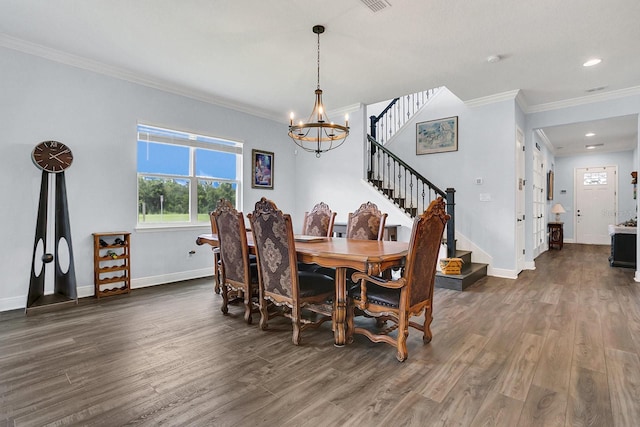 10472 Petrillo Way, Winter Garden, FL 34787 - dining space with stairs, wood finished floors, baseboards, and a chandelier