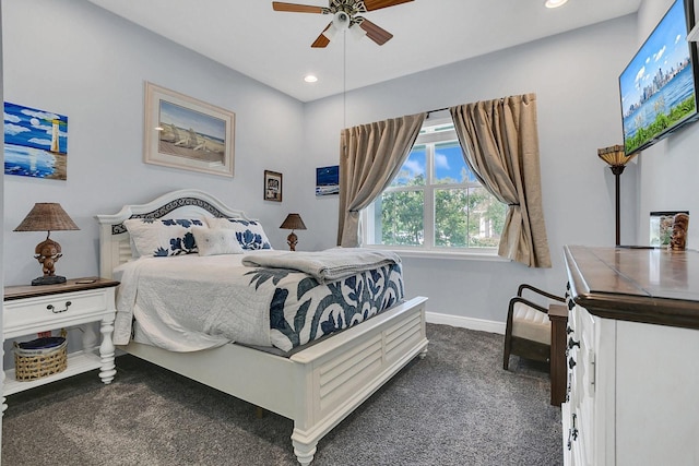 10472 Petrillo Way, Winter Garden, FL 34787 - bedroom featuring recessed lighting, a ceiling fan, baseboards, and dark colored carpet