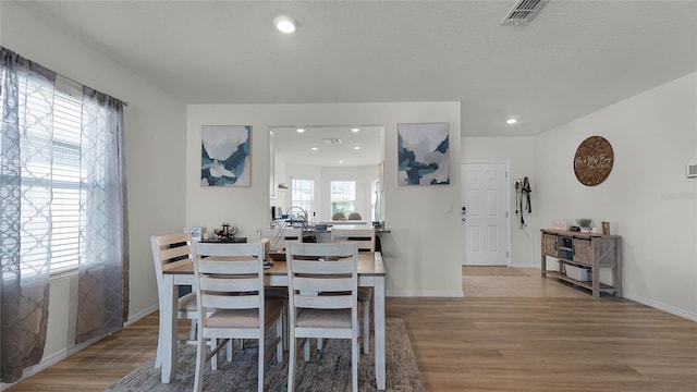 dining room featuring a wealth of natural light and light hardwood / wood-style floors