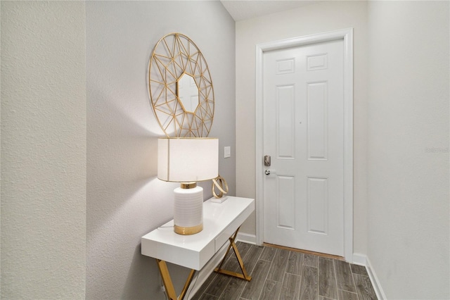 interior space with dark hardwood / wood-style floors