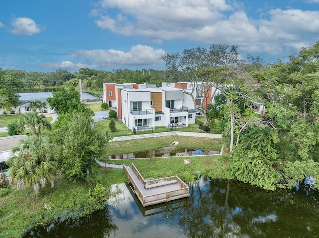 aerial view with a water view