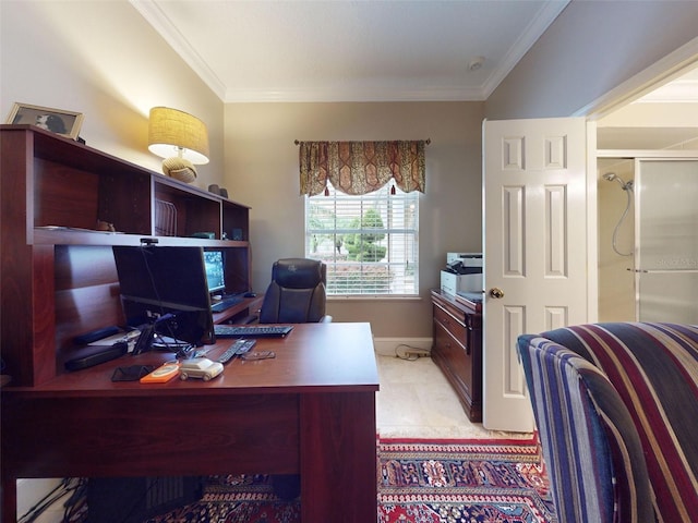 office space with ornamental molding