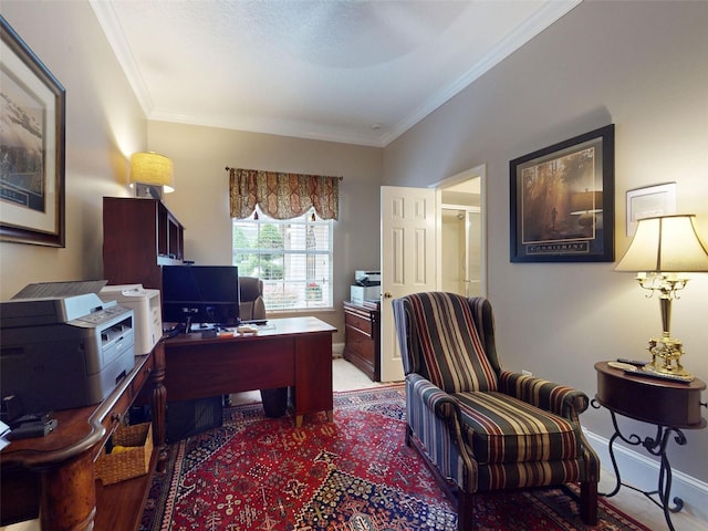 office area featuring ornamental molding