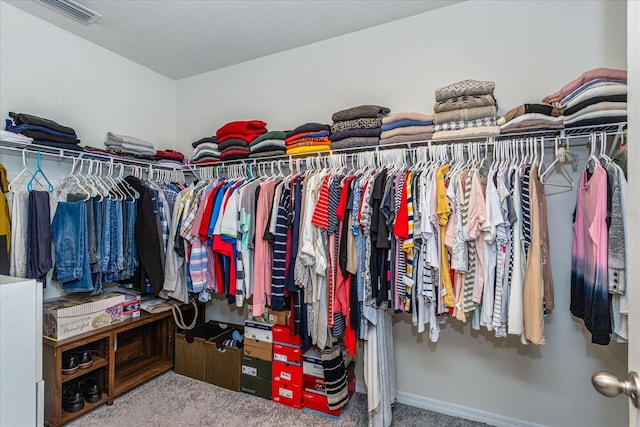 spacious closet featuring carpet flooring