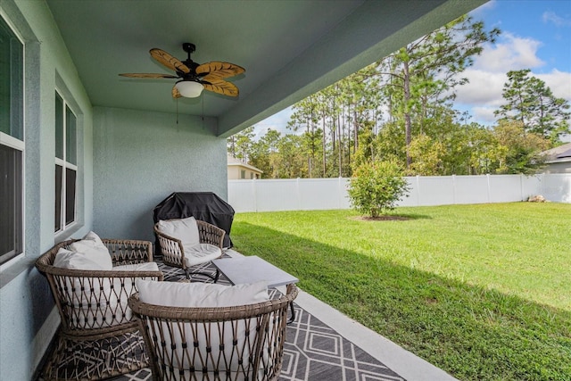 25 Bahia Crse, Ocala, FL 34472 - view of patio / terrace with a fenced backyard, a ceiling fan, and area for grilling