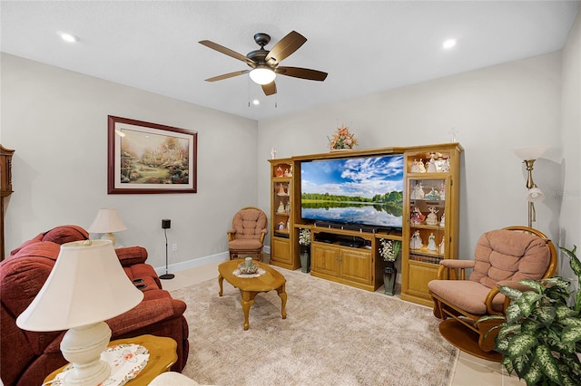 living room featuring ceiling fan