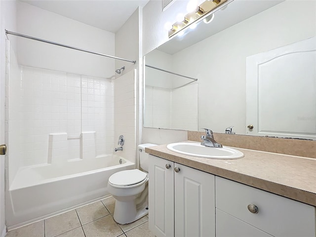 full bathroom with vanity, toilet, tile patterned flooring, and tub / shower combination