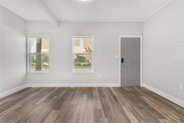 spare room featuring a wealth of natural light and dark wood-type flooring