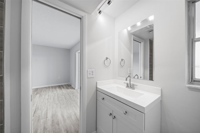 bathroom featuring vanity and hardwood / wood-style floors