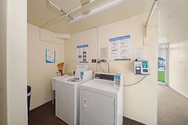 washroom featuring carpet and independent washer and dryer