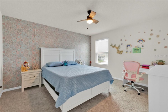 bedroom with carpet flooring and ceiling fan