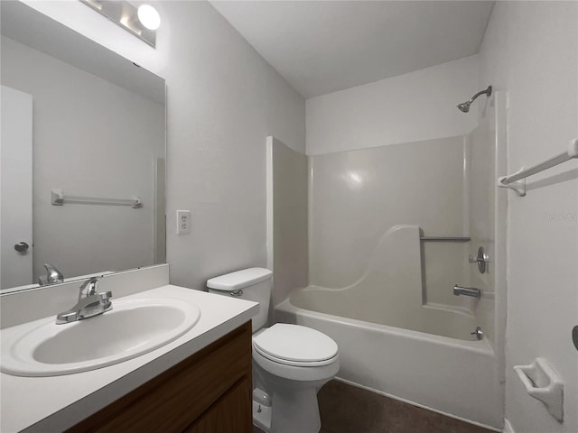 full bathroom with washtub / shower combination, vanity, and toilet