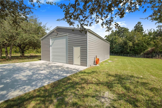 garage with a lawn