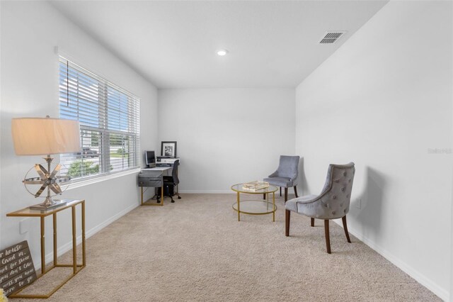 living area with light colored carpet