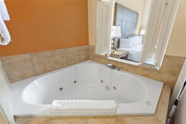 bathroom with tiled tub