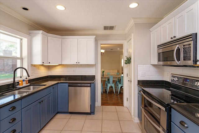 kitchen featuring stainless steel appliances, white cabinetry, a wealth of natural light, and sink