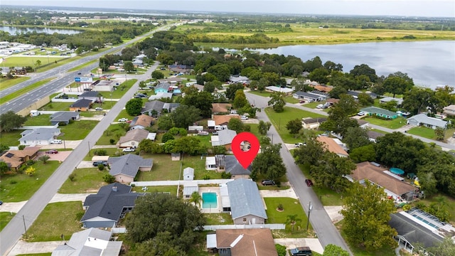 drone / aerial view featuring a water view